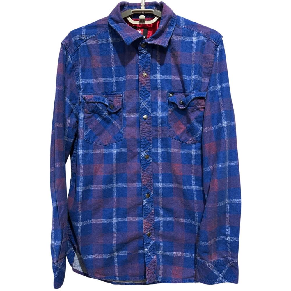 Quiksilver Men Button Up Shirt Size M Blue Red Plaid Long Sleeve Western Cowboy
